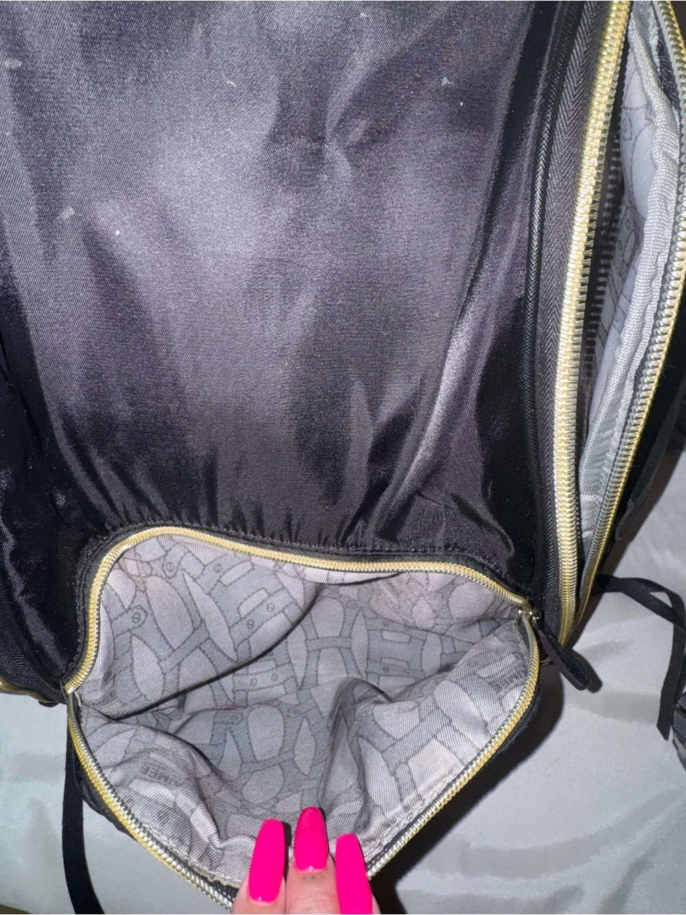 Aimee Kestenberg Black Nylon Backpack with Gold Zippers